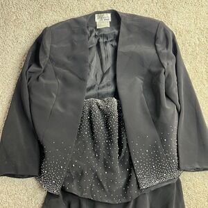 Avanti Designs Dress Jacket Set Womens Large Black Beaded Strapless Formal Gown